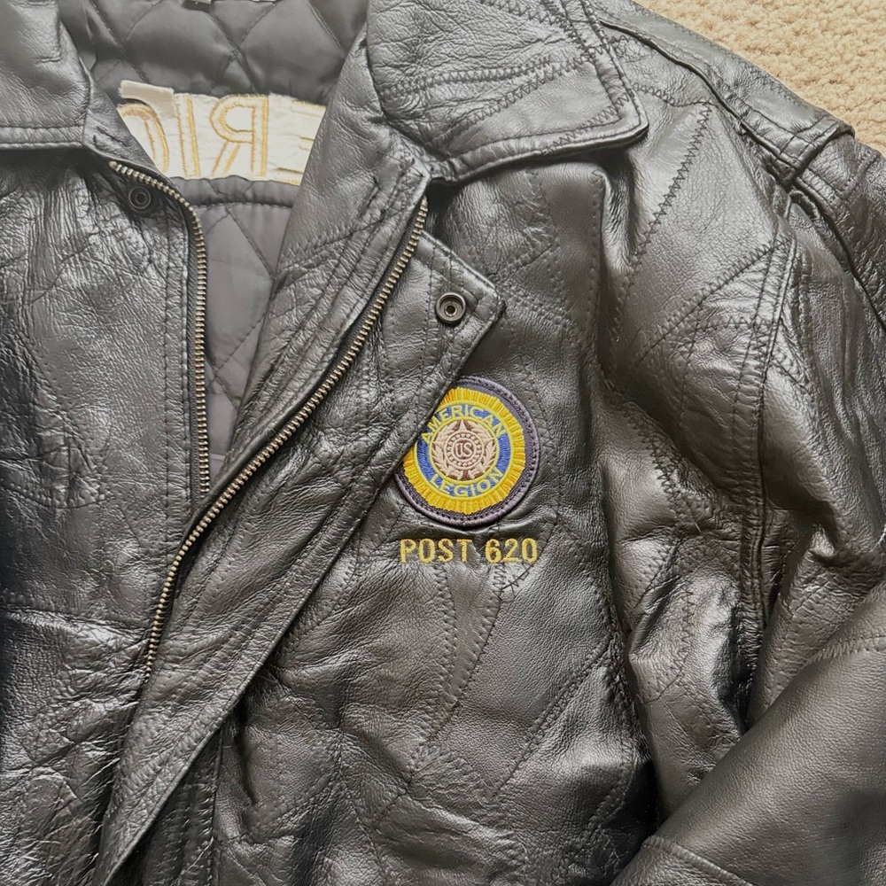 Vintage Genuine Leather Bomber Jacket XL Oversized American Legion Back Black - Picture 14 of 16